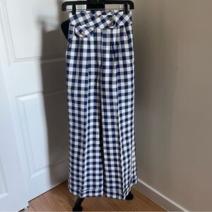 Vintage Solo’s By Country Set Wide Leg Blue and White Check Pleated Pants 25x30